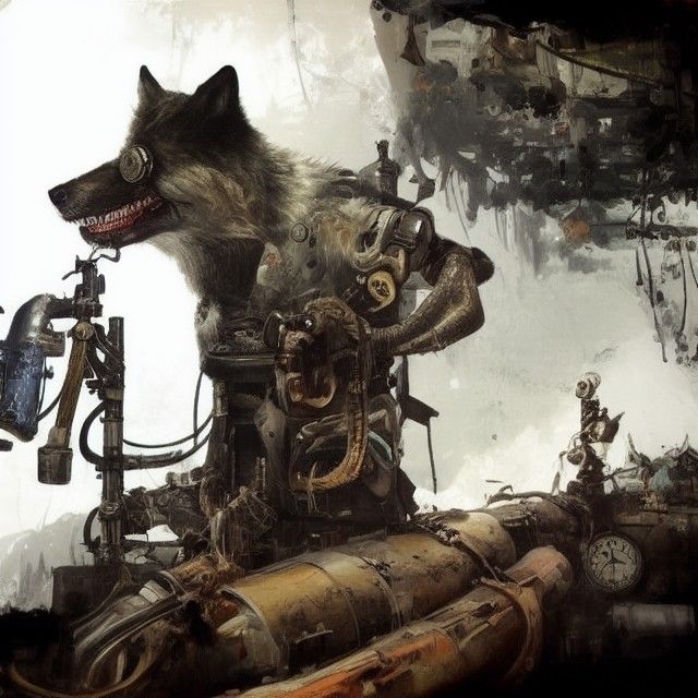 Steampunk Wolf Portrait as Detailed Matte Painting