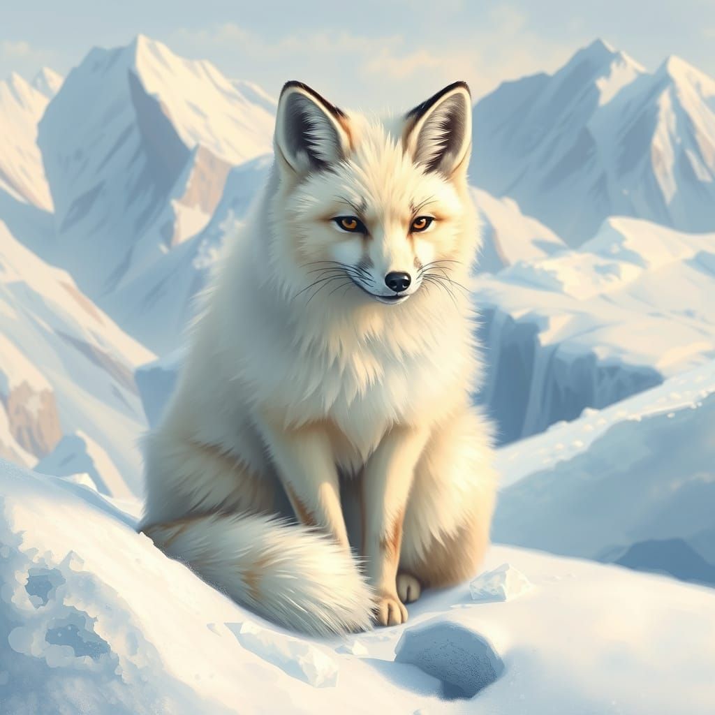 Arctic Fox in Winter Landscape, Digital Painting