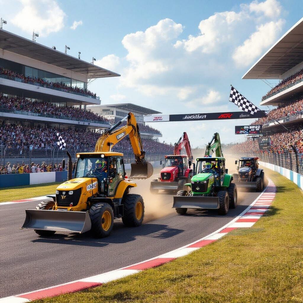 Excavator Race on Moyo GP Circuit in Photorealistic Style