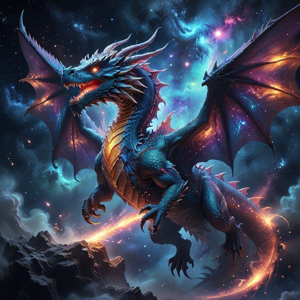 Cosmic Dragon in Galaxy: Digital Fantasy Art