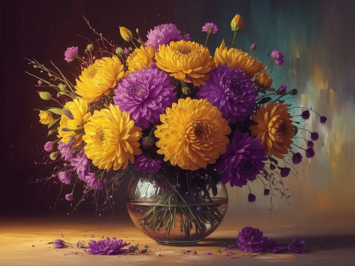 Vibrant Floral Tapestry in Digital Oil Painting