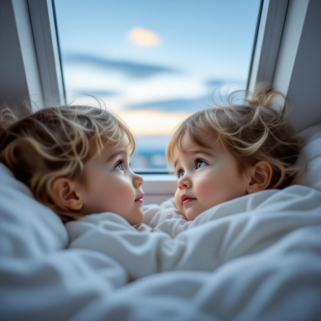 Sad Girl Looks at Sky Through Window