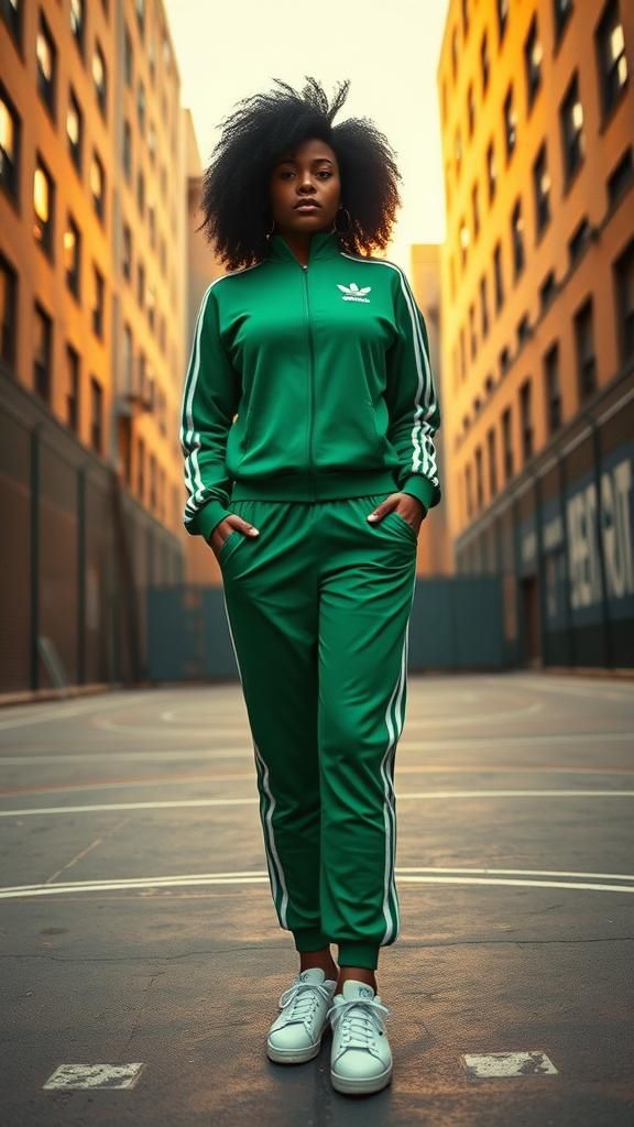 1970s Black Woman in Adidas Tracksuit Portrait