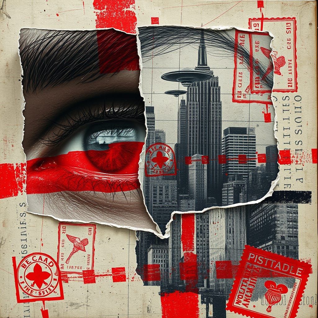 Grungy Dadaist Eyes Photomontage with Glitches