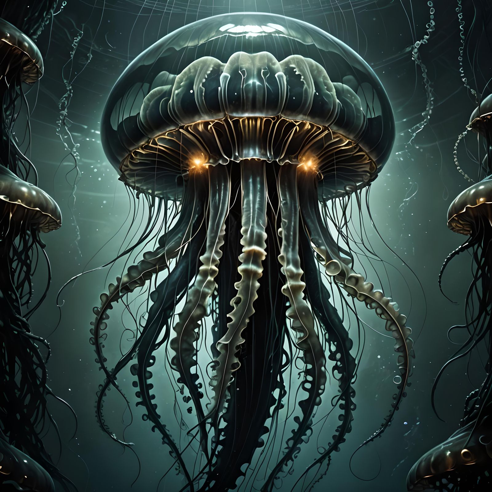Ominous Jellyfish Sea Creature in Biomechanical Style