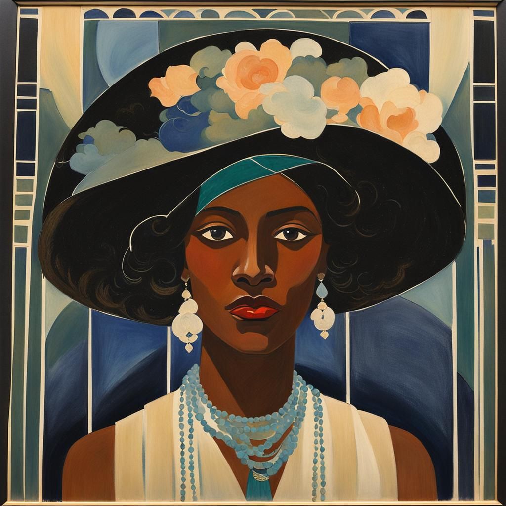 Art Deco Woman in Gouache Ethereal Dark Academia