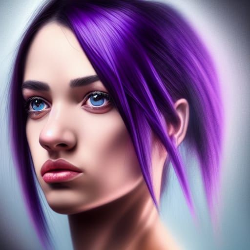 Beautiful Girl with Purple Ribbon: Photorealistic Portrait