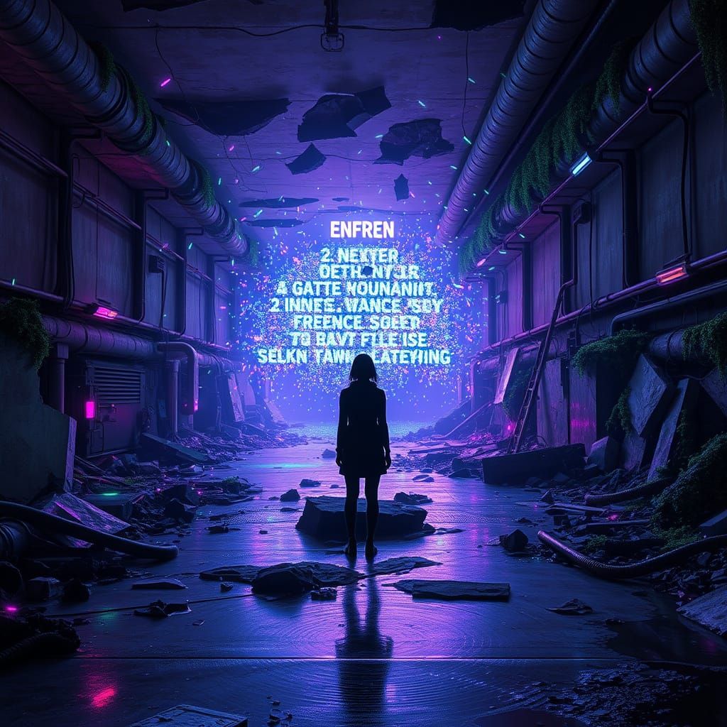 Abandoned Underground Chamber in Neon-Lit Decay