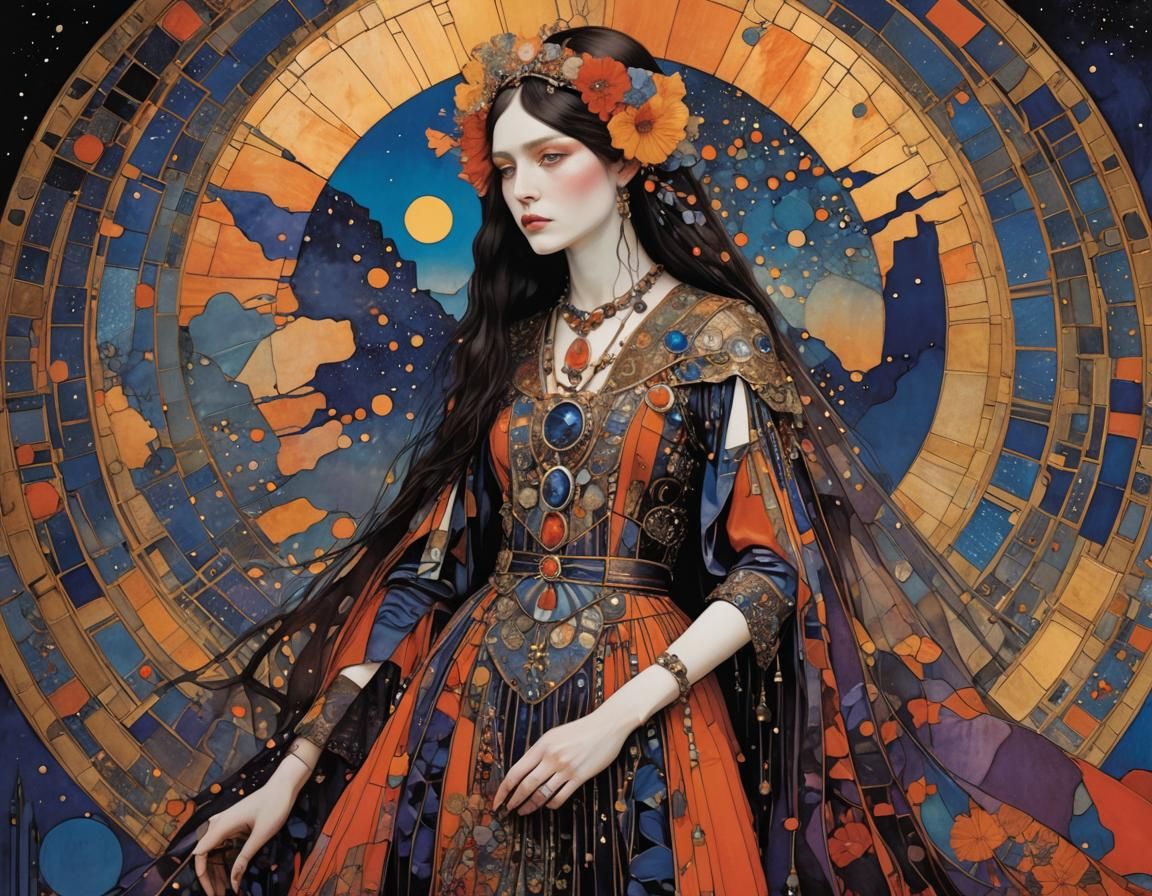 Sunset Goddess in Style of Golden Age Illustration