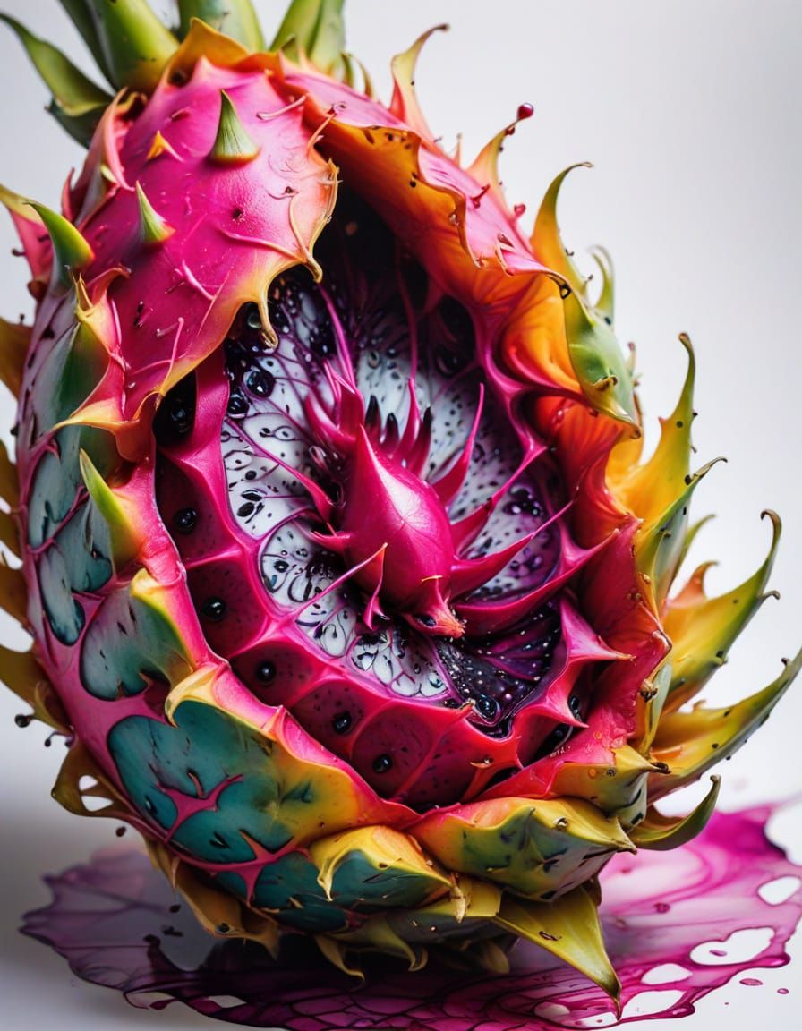 Epic Abstract Geometric Dragon Fruit in Hyperrealism Style