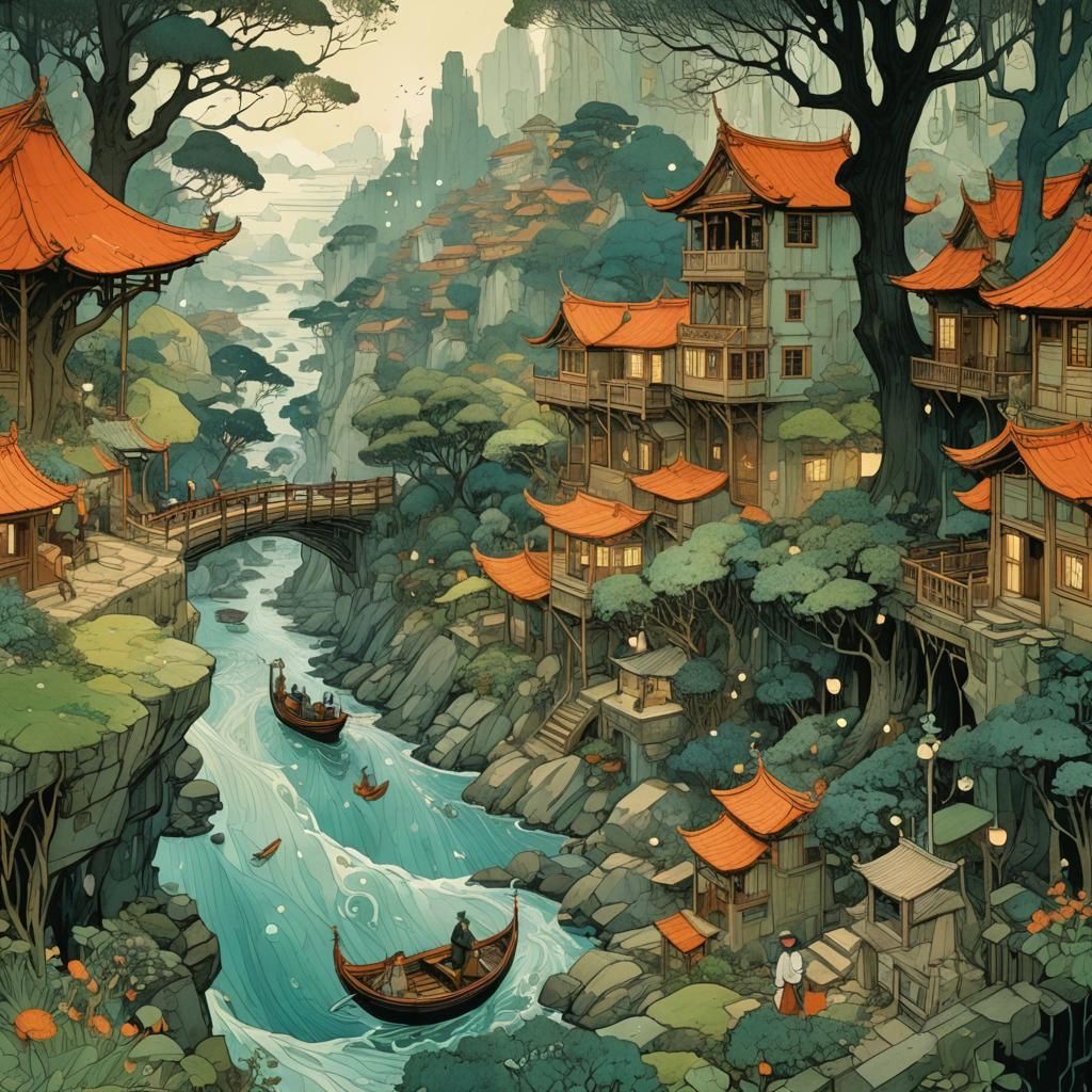Detailed Fantasy Scene in Illustration Style