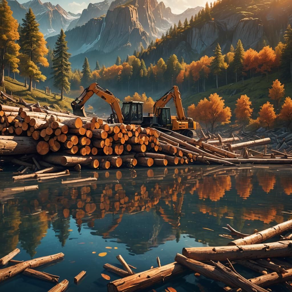 Log Loader at Serene Lake: Digital Matte Painting
