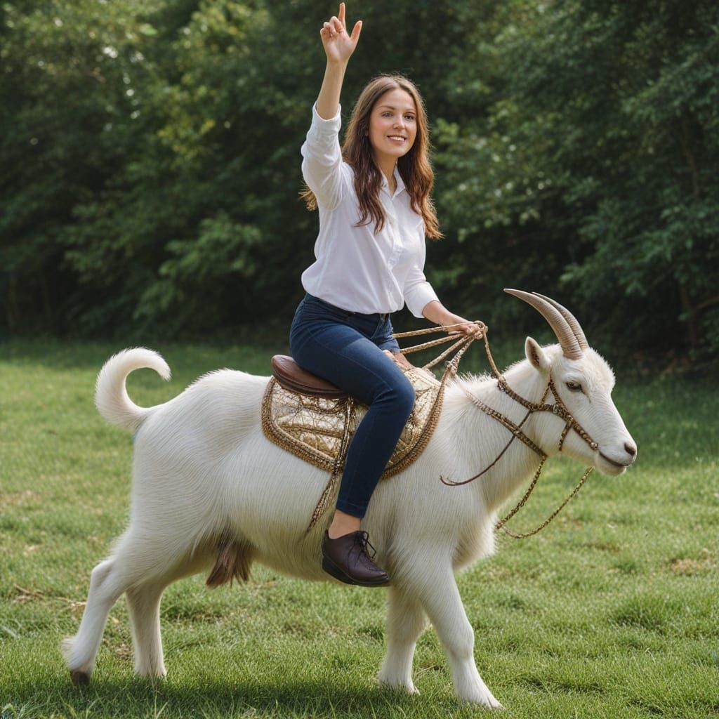 Woman Rides Glittering Goat in Fantasy Scene