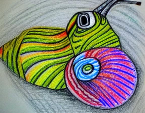 Aztec Snail in Lavender Crayon Drawing