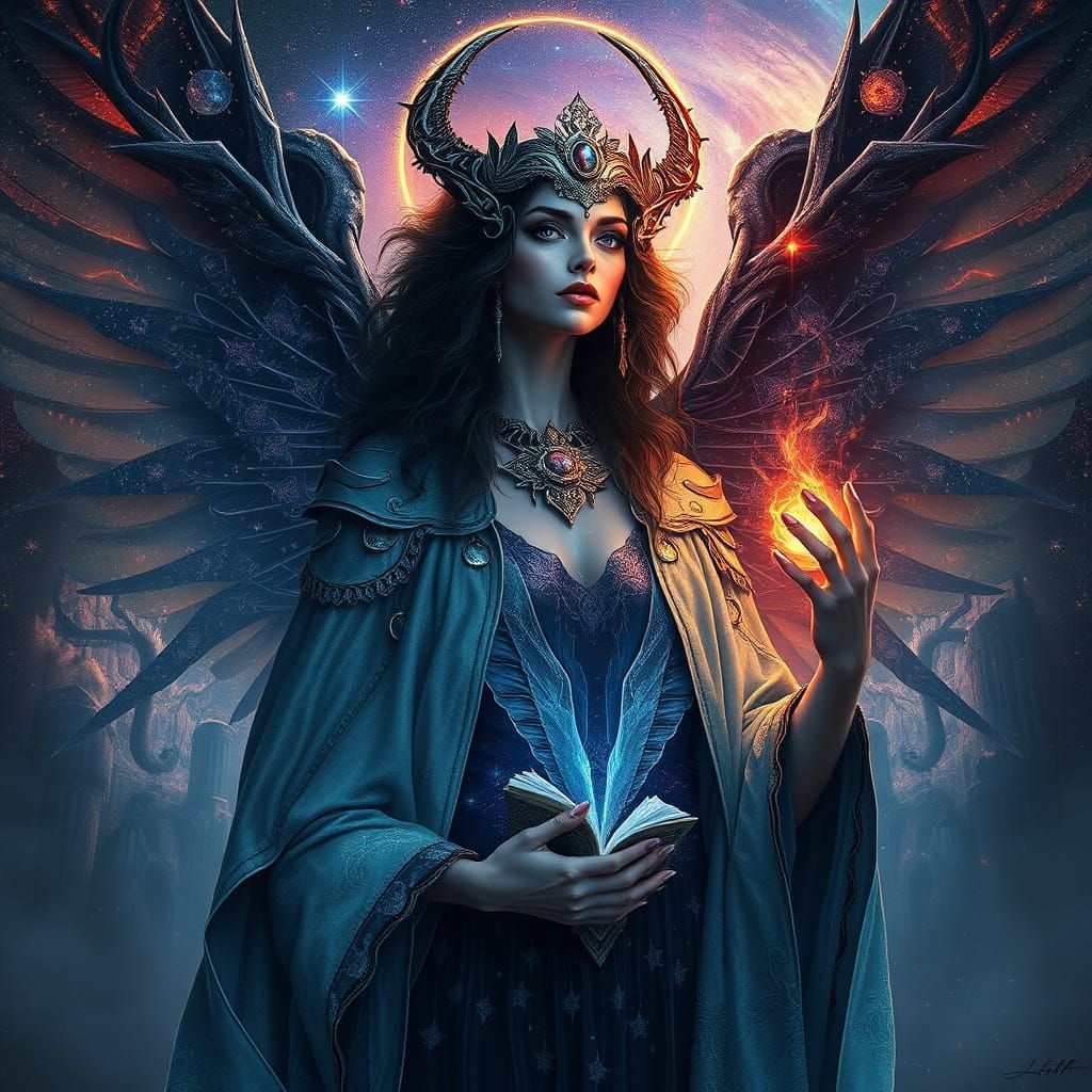 Dark Angel Queen with Swirling Star Eyes