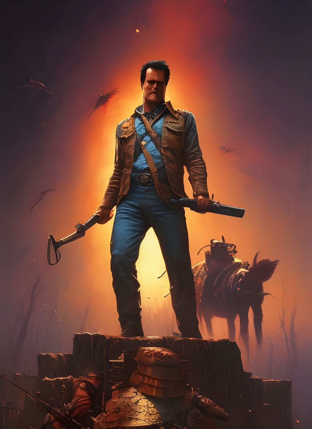 Ash Evil Dead Crayon Caricature in Comic Book Style