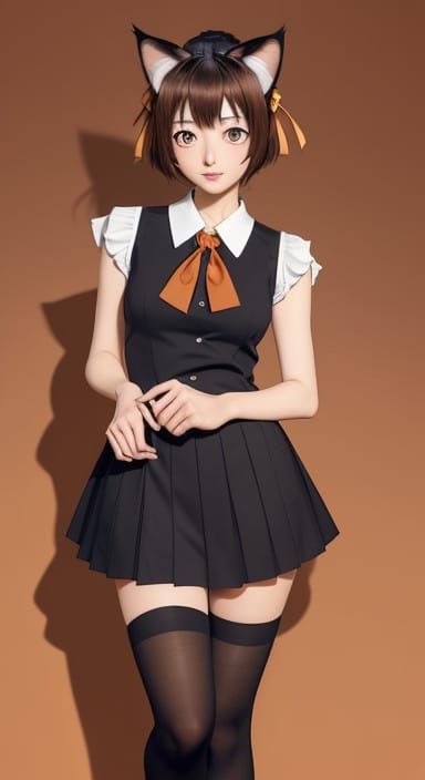 Anime-Inspired Cat Girl in School Uniform