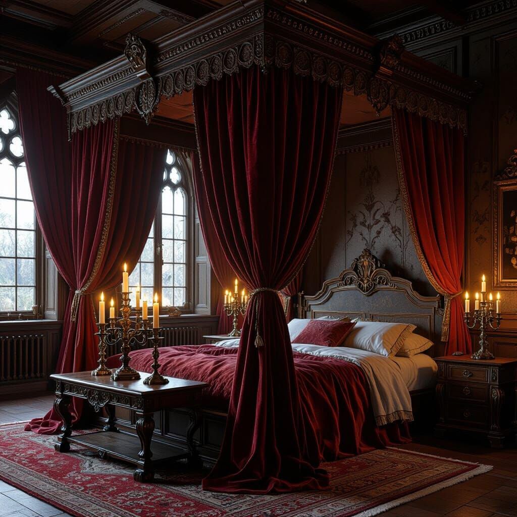 Lavish Medieval Bedroom with Candelabras