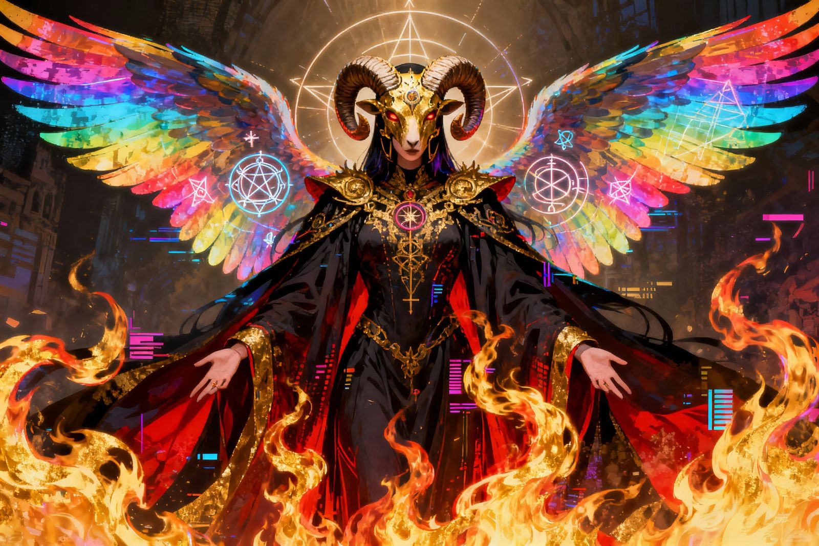 Shinigami with Pyromancy Flames and Rainbow Wings