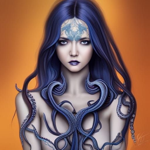 Elegant Octo-Woman Portrait in Oil Painting Style