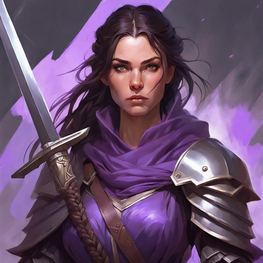 Armored Girl with Sword: Art Nouveau Portrait