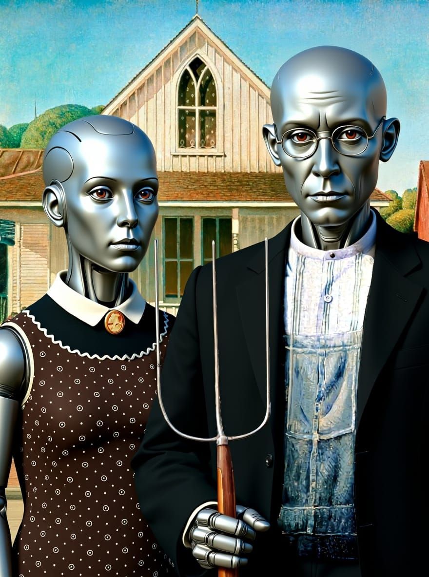 Android Robots Replacing People Concept