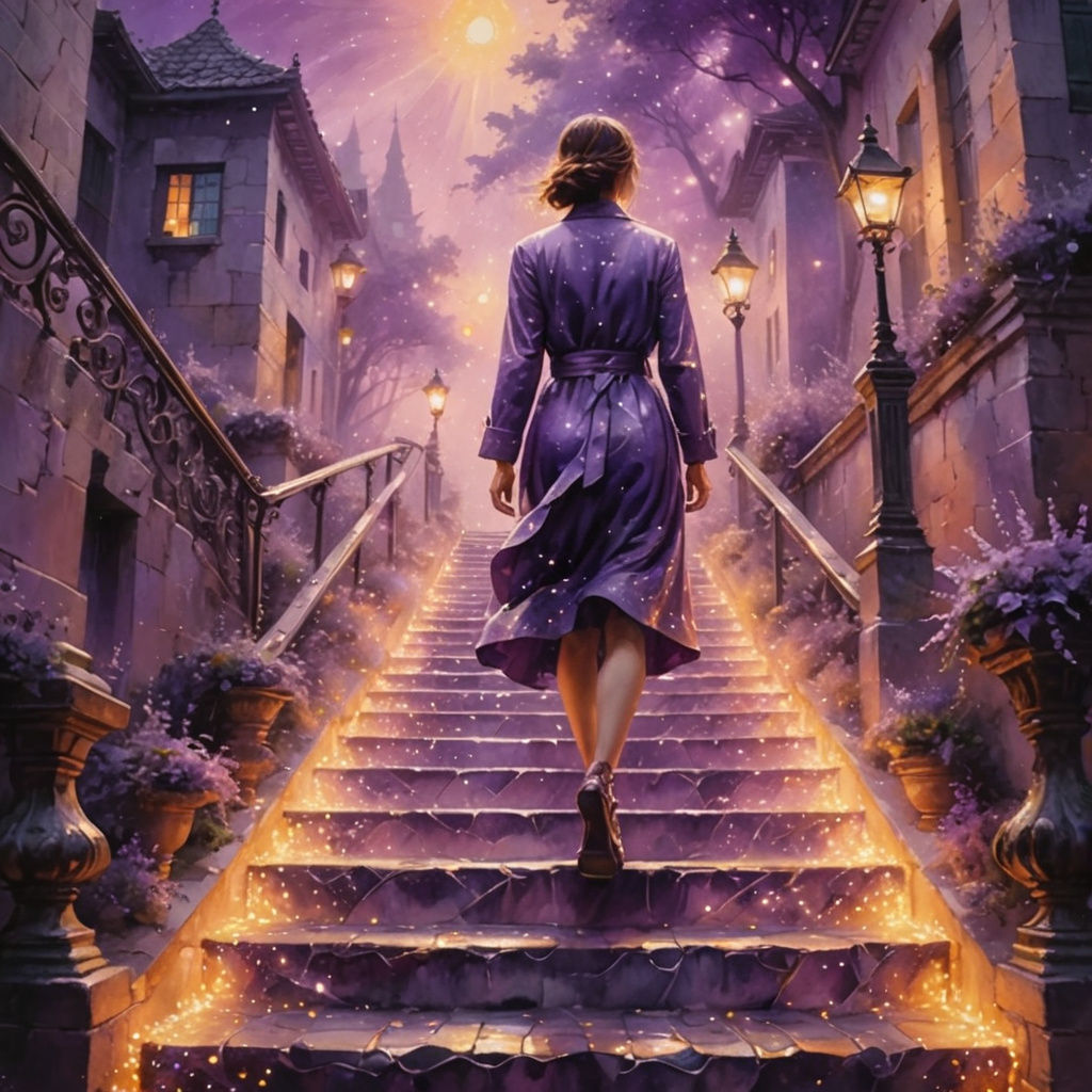 Ethereal Purple Pathway with Sparkling Stairs