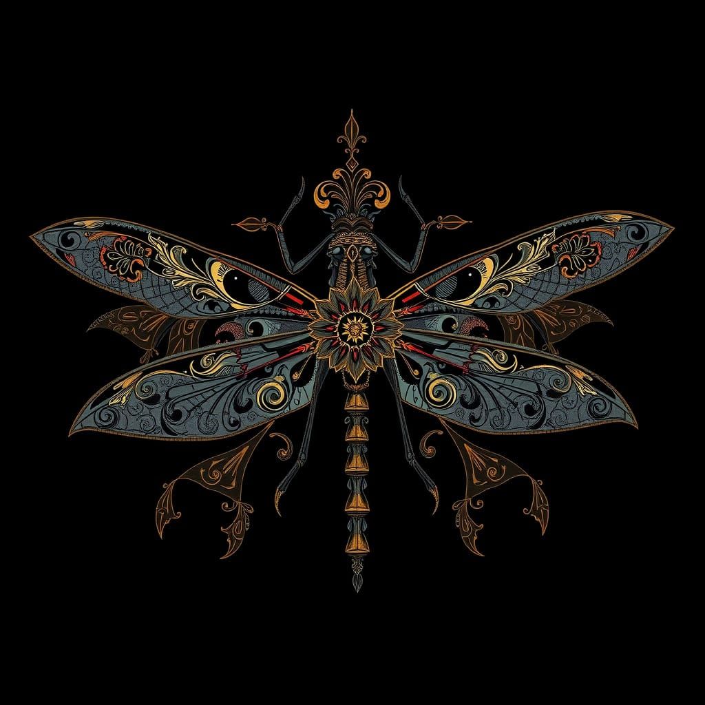 Baroque Dragonfly with Gothic Masquerade Elements