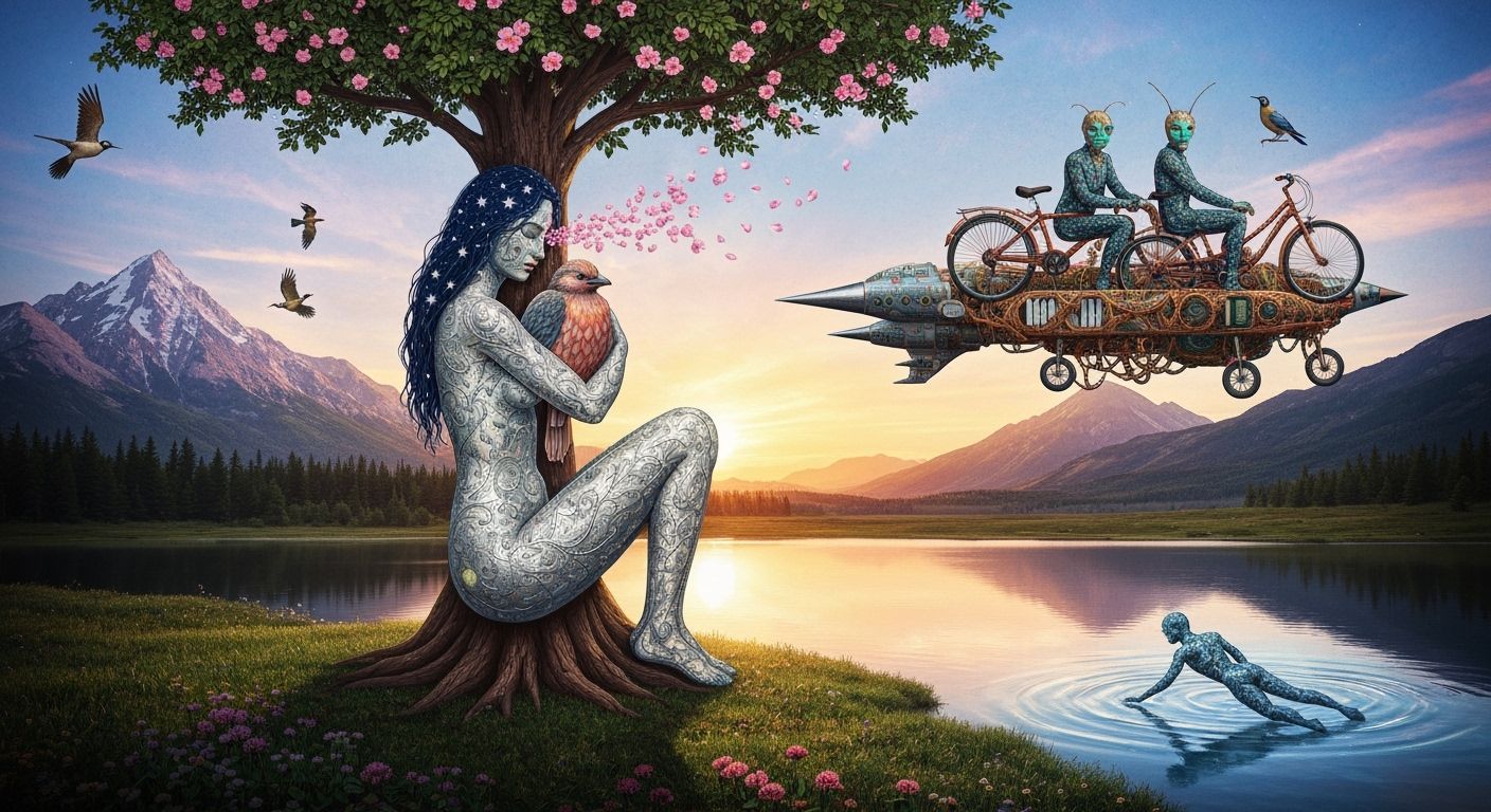 Surreal Fragmented Sculpture of Woman and Nature