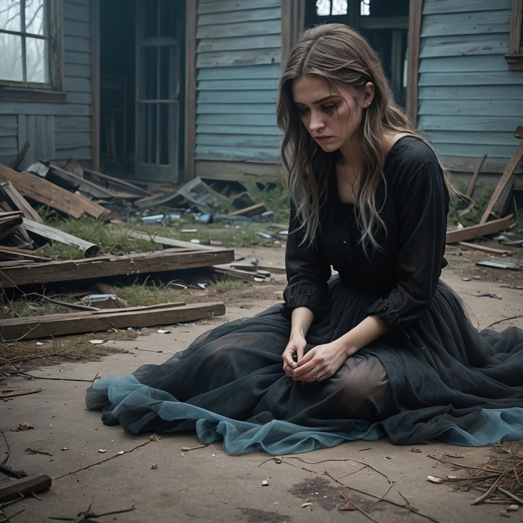 Eerie Digital Art: Girl in Abandoned House