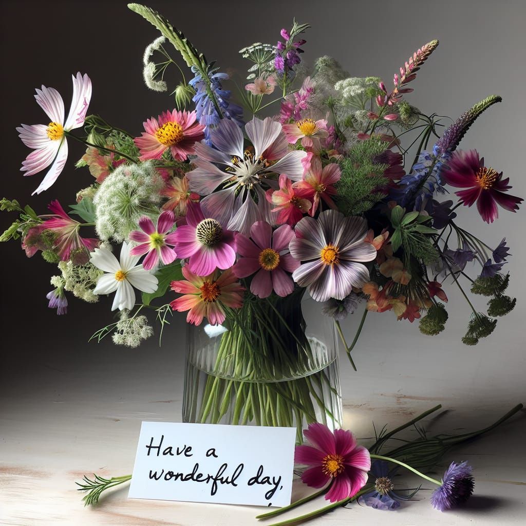 Wildflowers in Vase with Cheerful Note