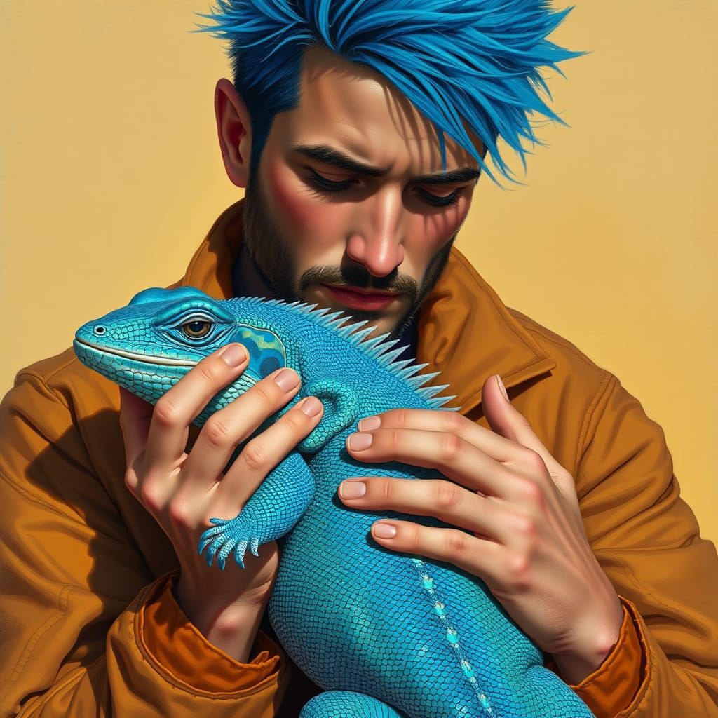 Man with Blue Lizard, in Gurney Style
