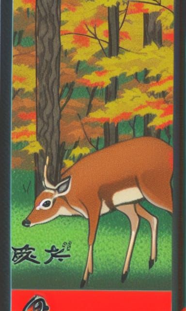 Deer in Maple Forest: Manga Art Trading Card