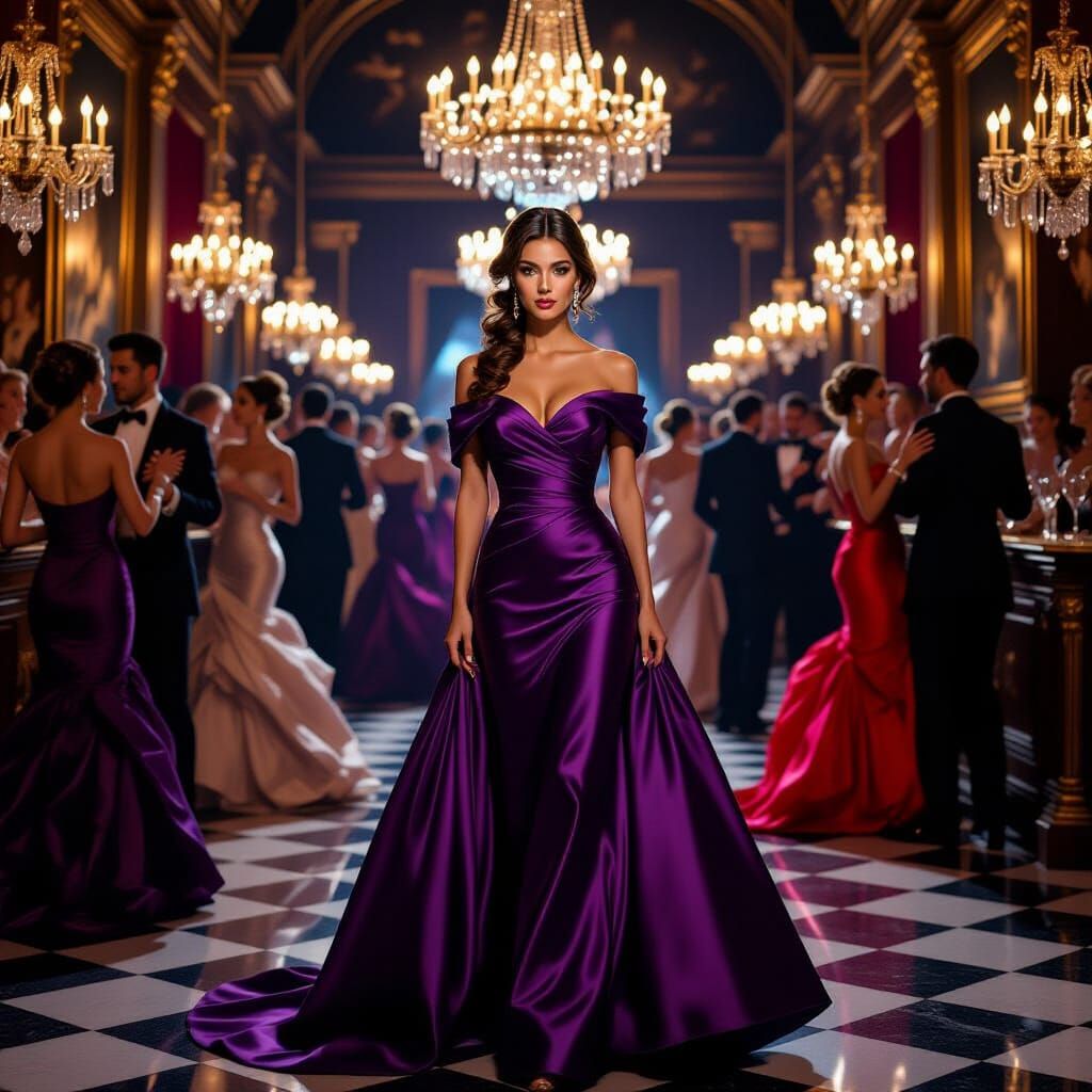 Elegant Woman in Purple Satin at Baroque Ball