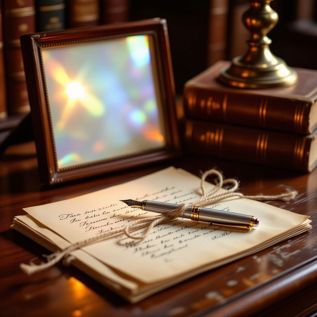 Vintage Desk Scene with Holographic Display in Painterly Sty...