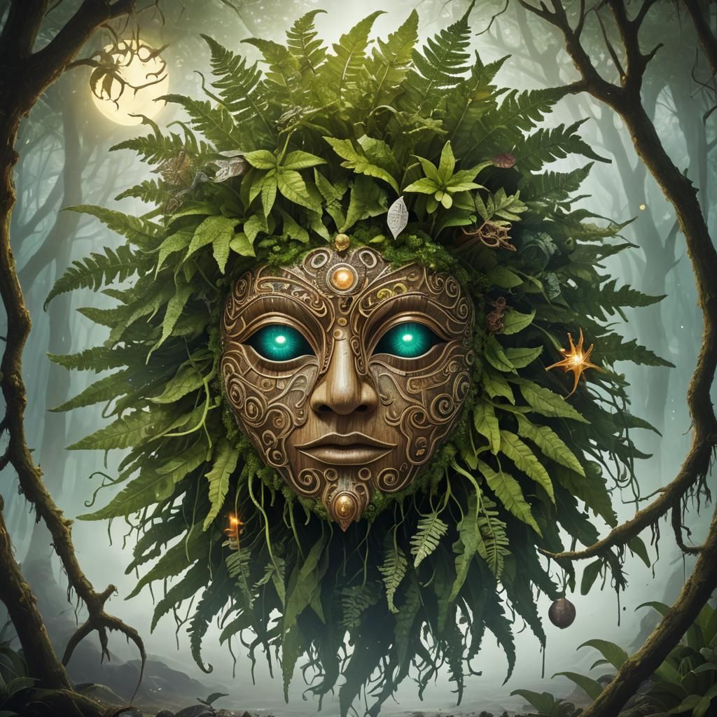 Mystical Bioluminescent Nature Scene with Symbolic Elements