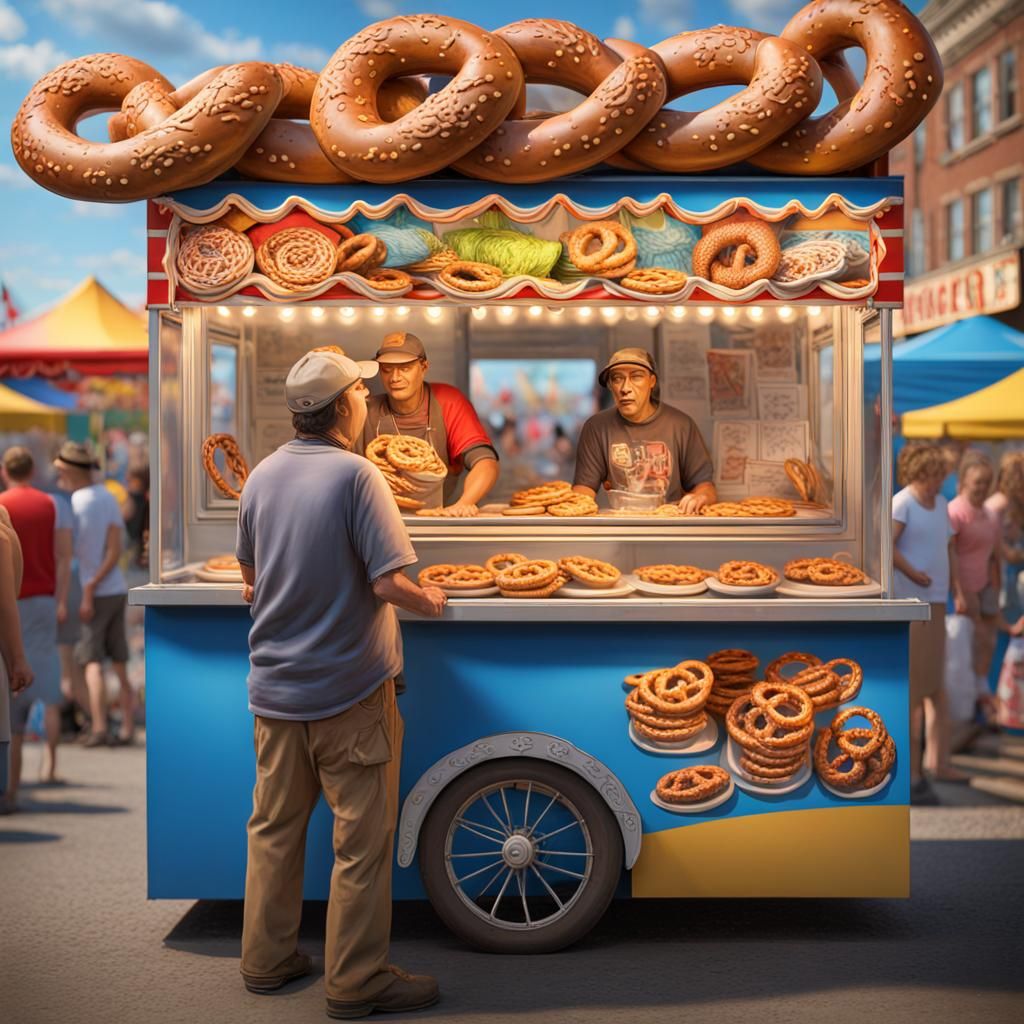 Detailed 3D Carnival Pretzel Vendor