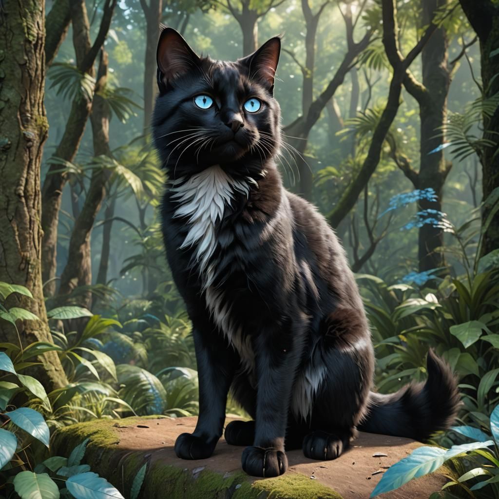 Anime Black Cat with Blue Eyes in 3D