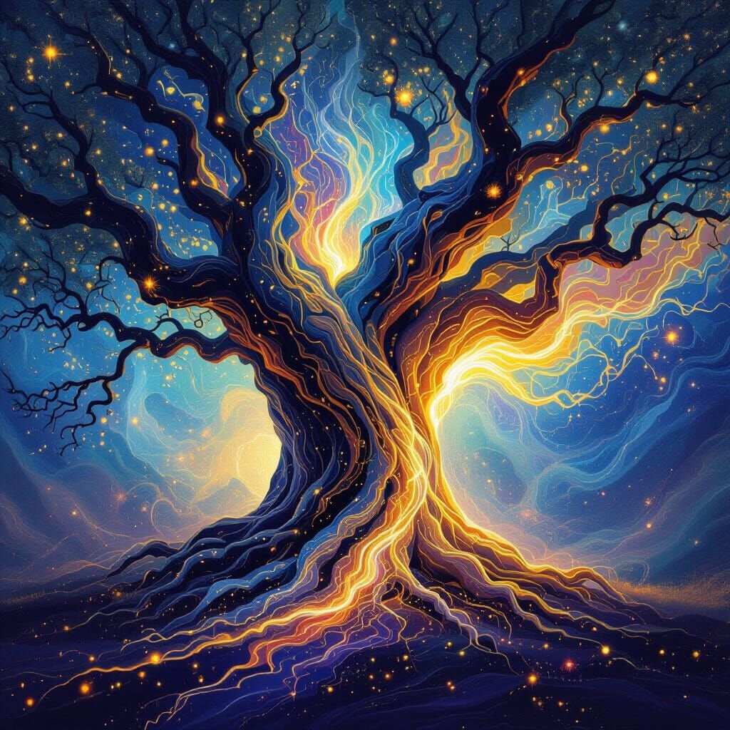 Tree Transforms Into Luminous Energy Painting