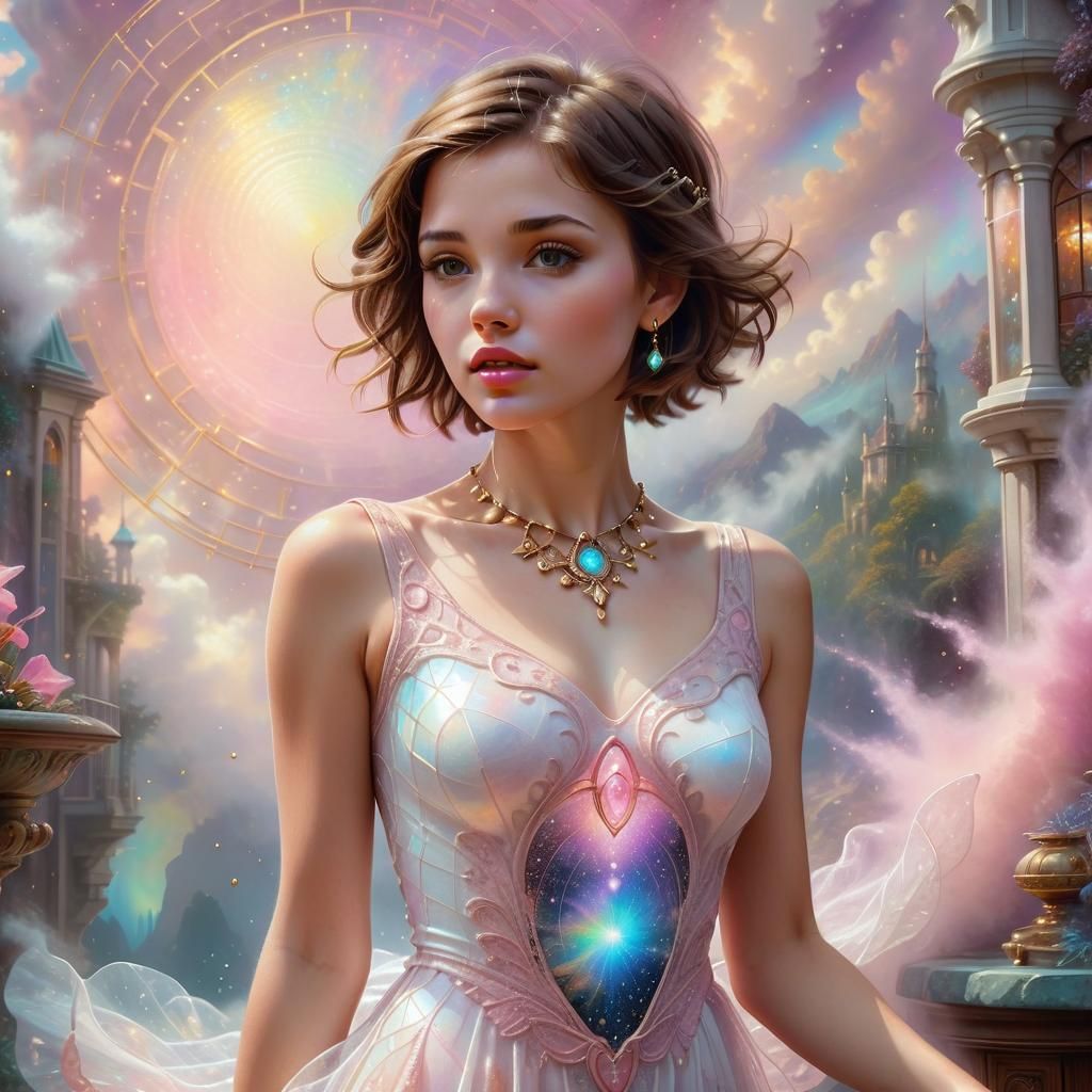 Young women with Short brown hair in a White Dress