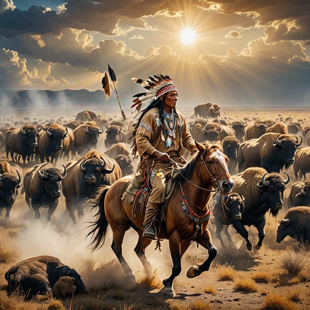 Native American Hunter in Divine Light