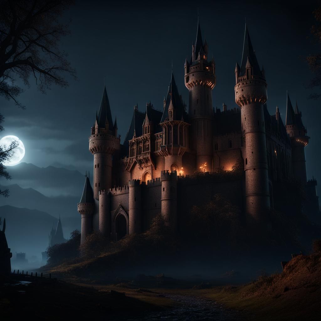 Gothic Castle at Night in 3D Cinematic Style