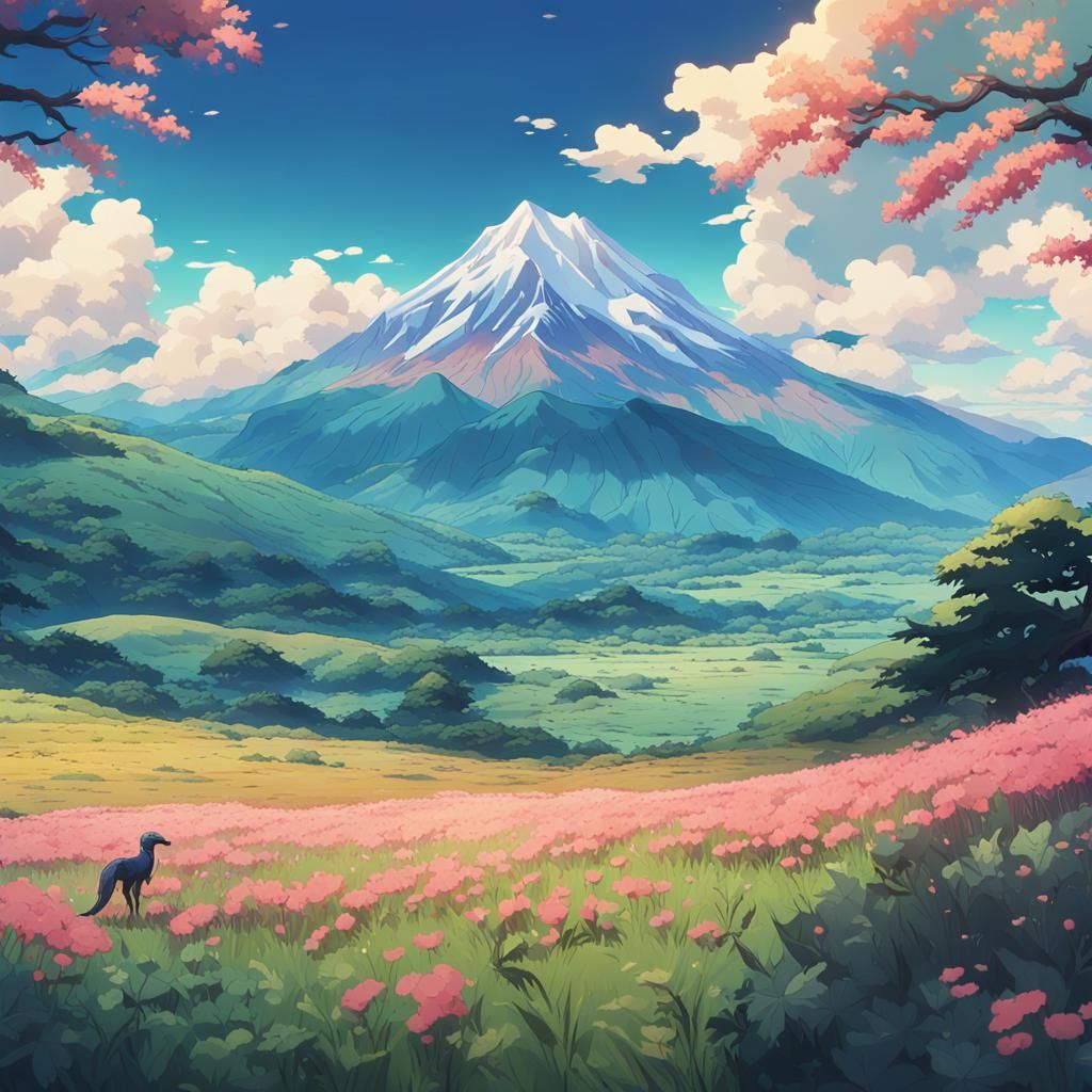 Anime Natural Landscape: Serene Vistas and Majestic Mountain...