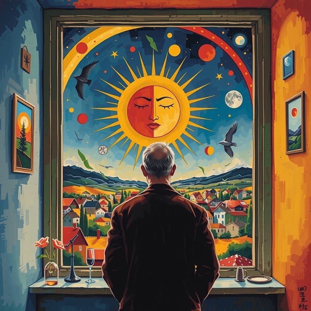 Cosmic Dialogue in Vibrant Abstraction