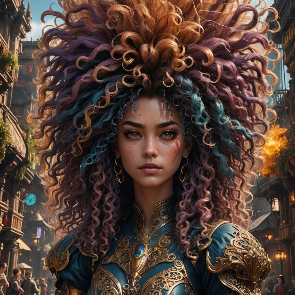 Fantasy Girl with Big Hair: Detailed Matte Painting