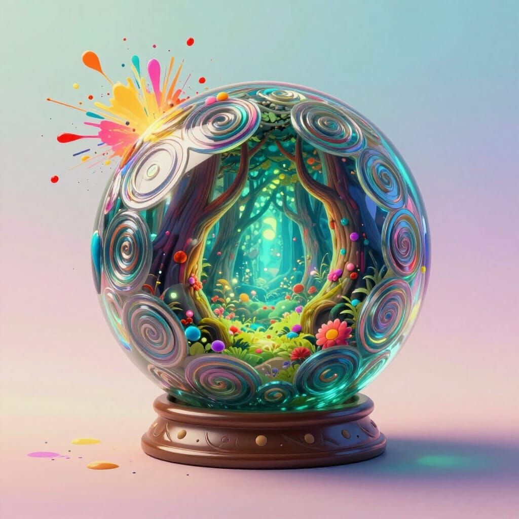 Enchanted Forest in Glowing Carved Glass Orb