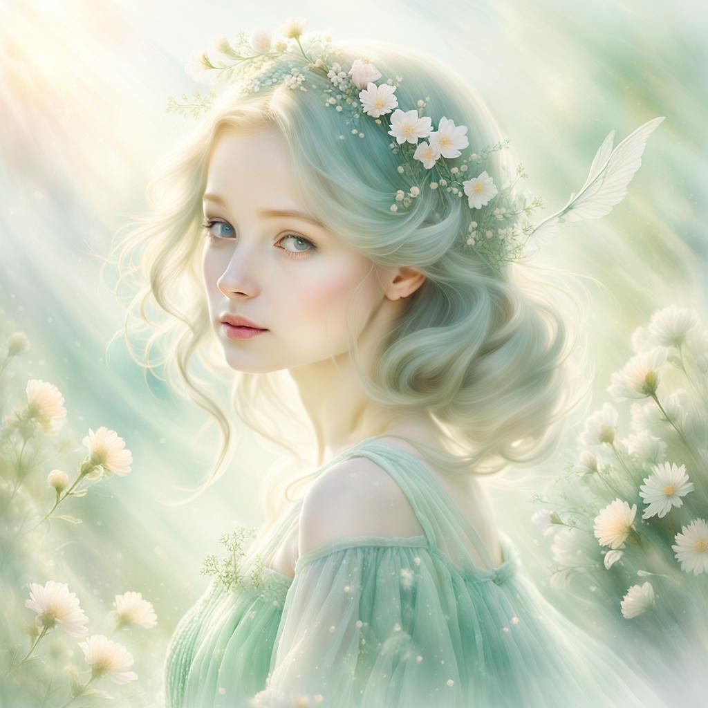 Ethereal Princess Portrait in Pastel Watercolor Style