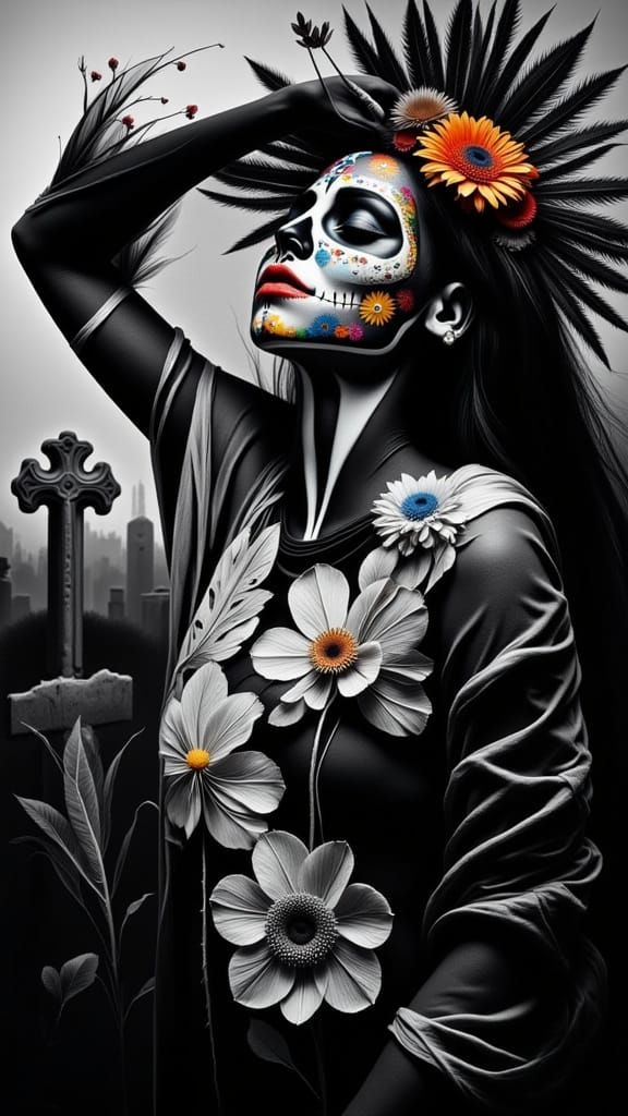 Día de los Muertos Woman with Vibrant Face Paint
