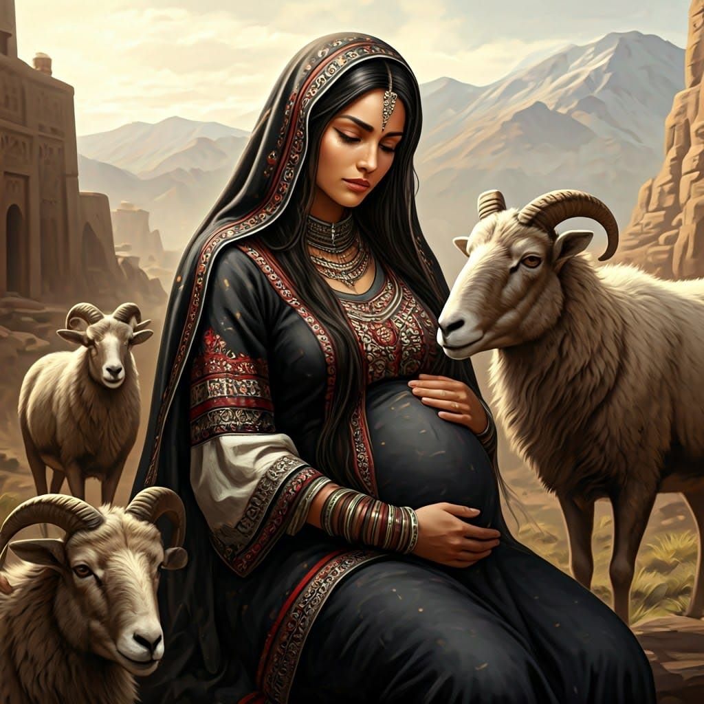 A Majestic Nuristani Woman Comforts a Pregnant Woman in a Se...