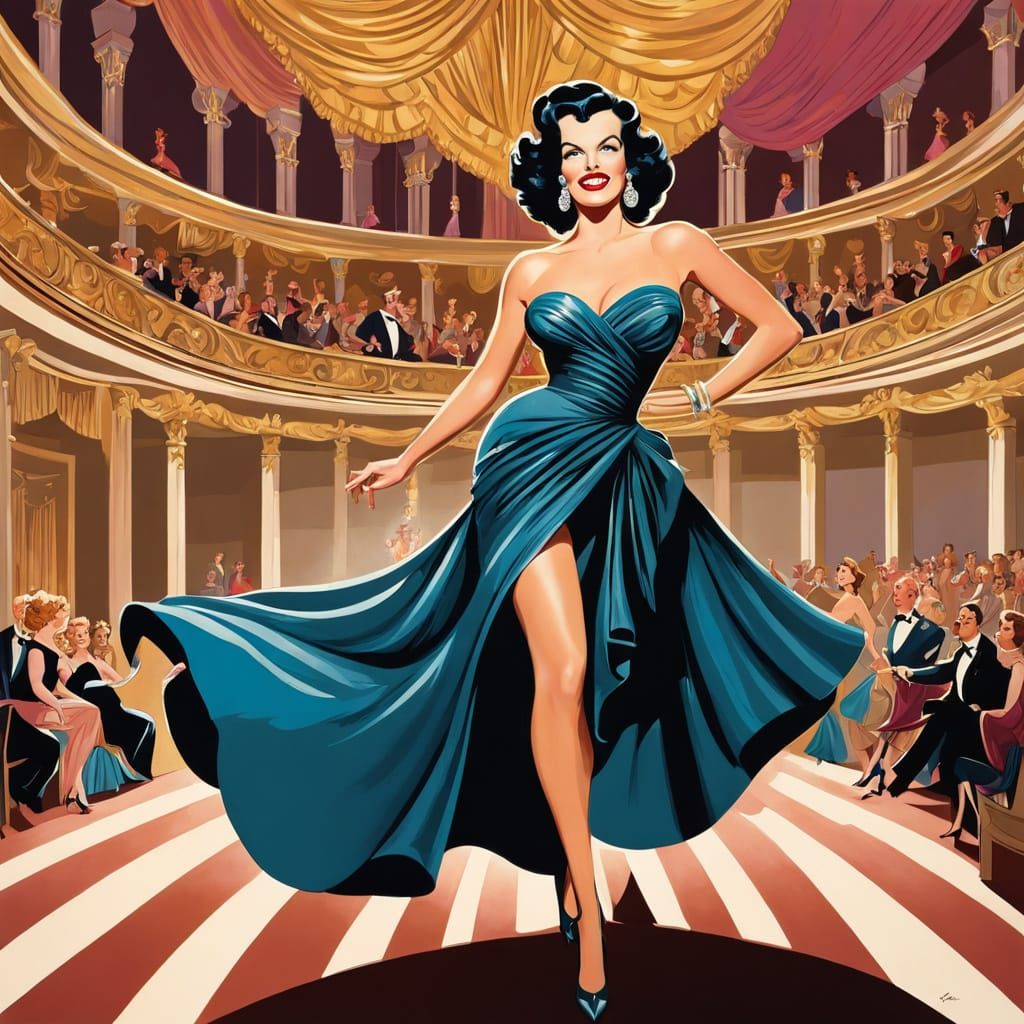 Playful Caricature of Woman in Theater Foyer